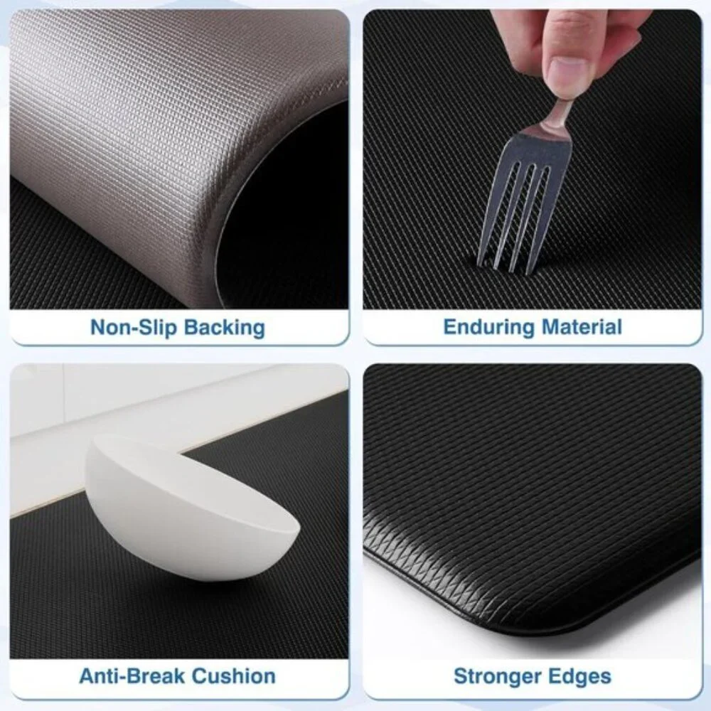 New 2Pcs Cushioned Kitchen Mats, Anti-Fatigue Non-Slip Waterproof Rugs in Black